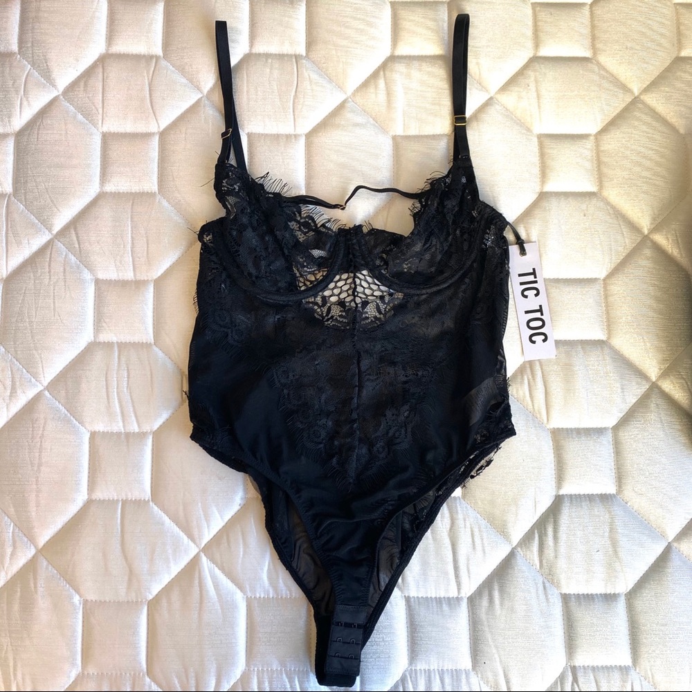 Tic Toc Black Lace Bodysuit NEW